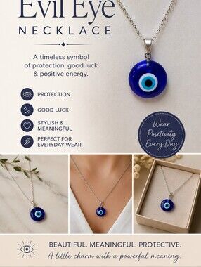 Blue Evil Eye Glass Pendant Necklace - Women Jewelry